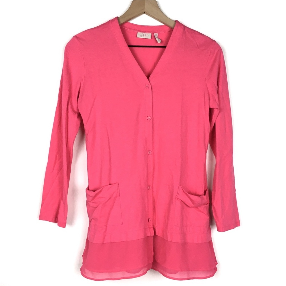 LOGO LORI GOLDSTEIN Top Girl’s Tunic Ruffle Flutter Hem Button Up Minimalist XXL